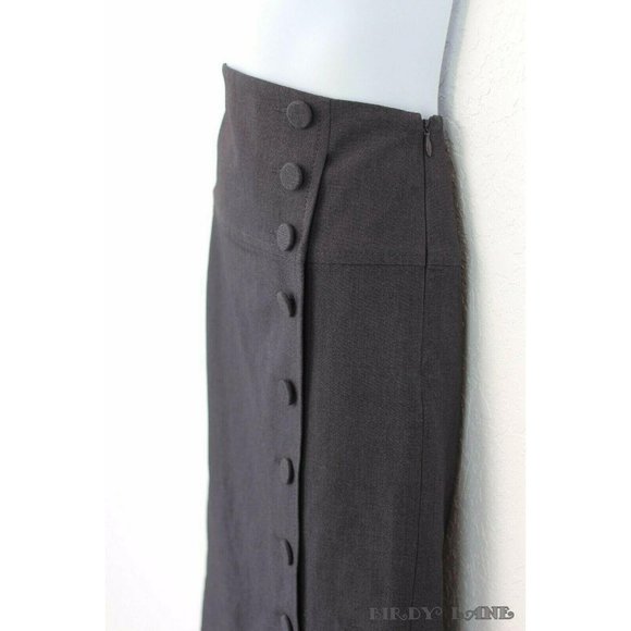 Anthropologie Elevenses Button Pencil Skirt Gray rockabilly pinup sexy wiggle 2 - Picture 2 of 4